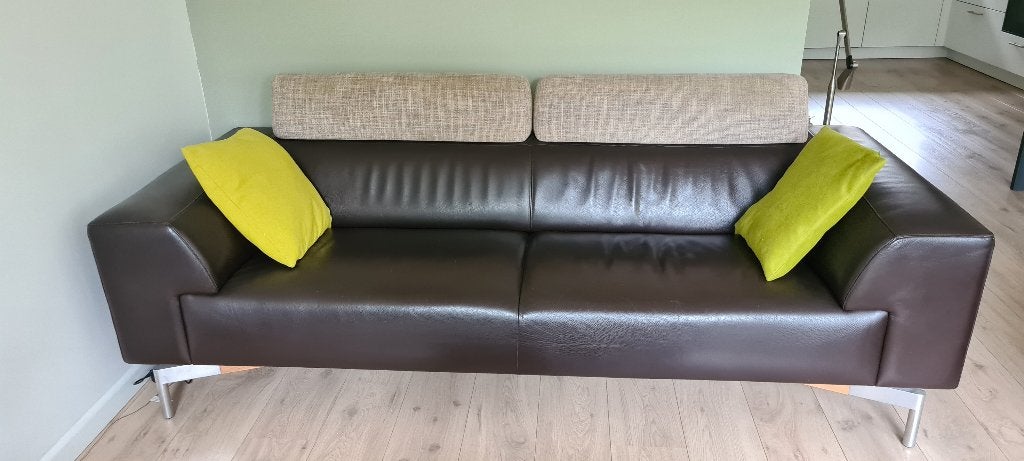 Leolux Howlo leren bank 3 pers., Ophalen, Gebruikt, Hout, Driepersoons