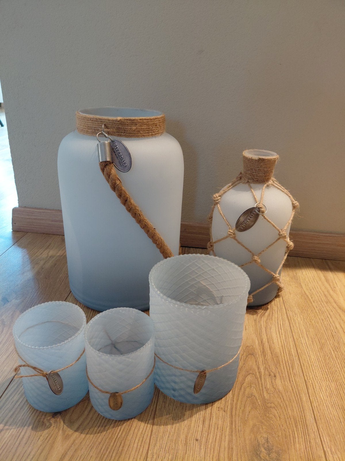 Riverdale accessoires set - lichtblauw - windlicht, Ophalen of Verzenden, Zo goed als nieuw, Blauw, Glas
