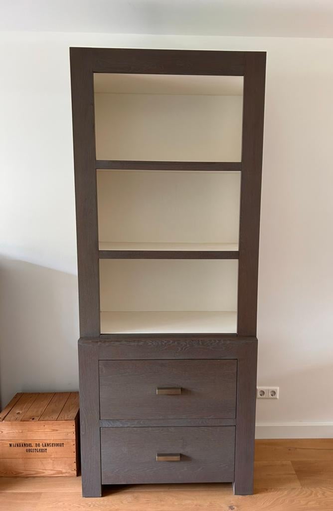 Troubadour grijze houten vakkenkast, Huis en Inrichting, Kasten | Boekenkasten, Ophalen, Met plank(en), Gebruikt, 200 cm of meer