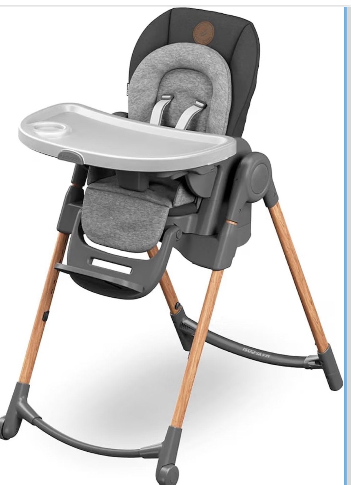 Maxi-Cosi Minla Meegroeistoel - Grijs met Houten Poten, Kinderen en Baby's, Ophalen, Zo goed als nieuw, Meegroeistoel, Afneembaar eetblad