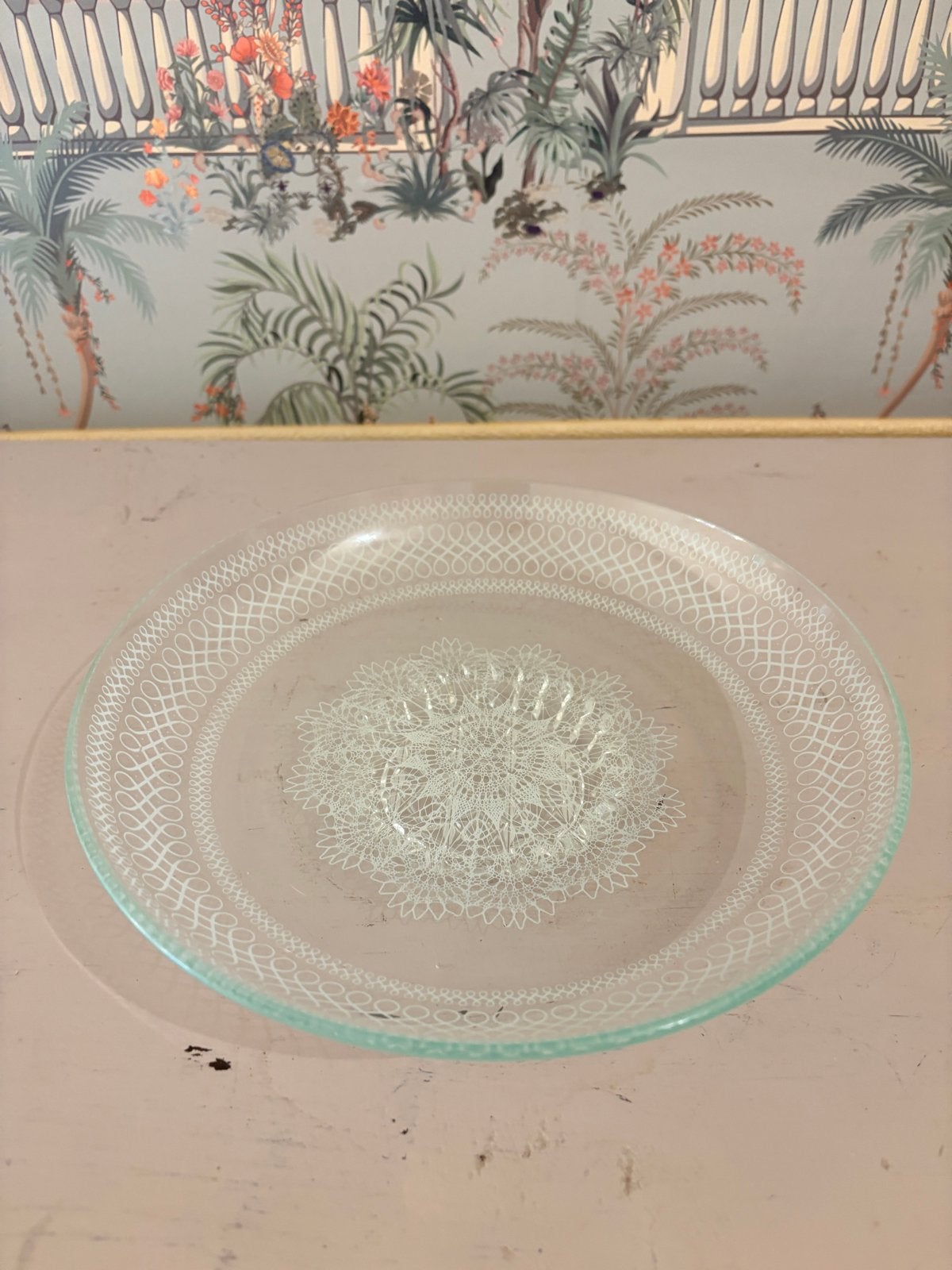 Vintage Glazen Koekjesschaal met Kantmotief, Antiek en Kunst, Ophalen of Verzenden