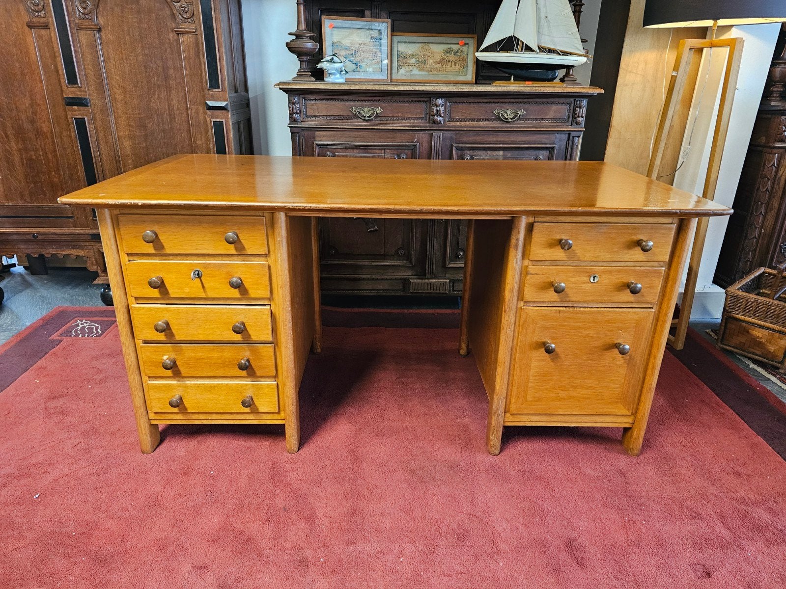 Vintage Eiken Bureau met Lades - Klassiek Design, Ophalen of Verzenden