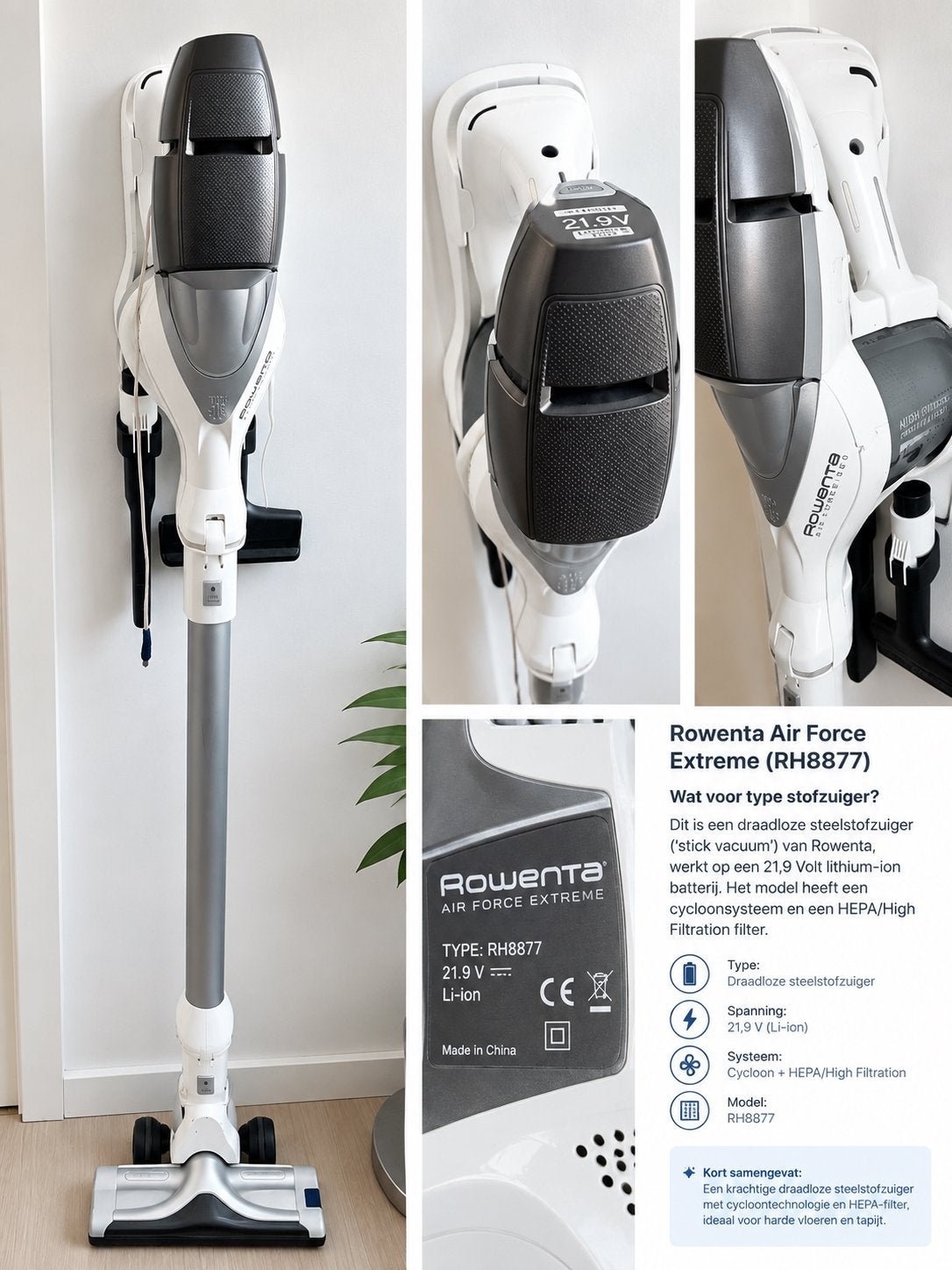 Rowenta Air Force Extreme 21,9V steelstofzuiger, Witgoed en Apparatuur, Rowenta, Ophalen of Verzenden, Zo goed als nieuw, Reservoir