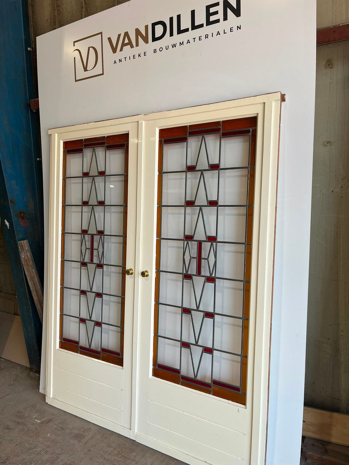 Ensuite schuifdeuren glas in lood motief met kleur, 120 cm of meer, Binnendeur, Ophalen of Verzenden, Schuifdeur