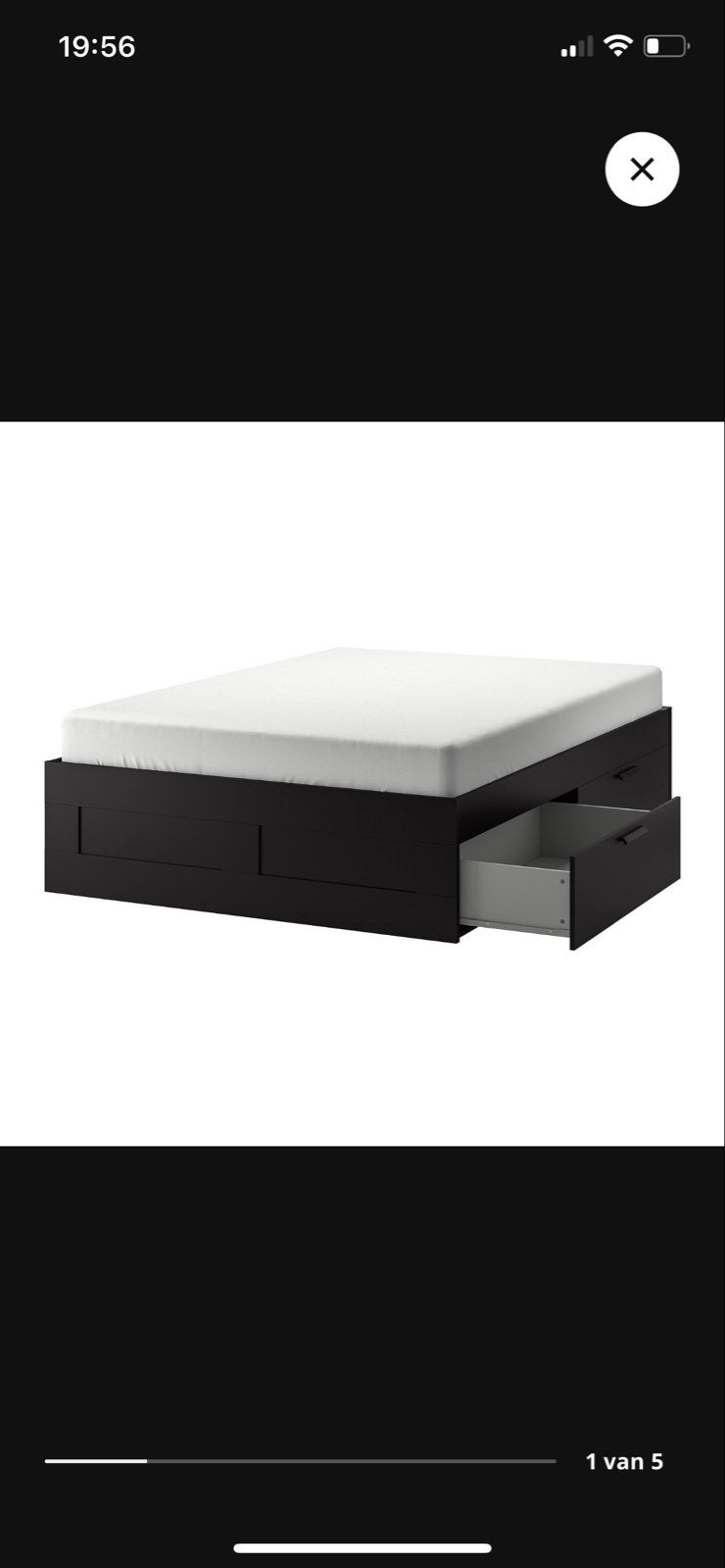 IKEA Brimnes bed 160x200 met opberglades en lattenbodems, Huis en Inrichting, Slaapkamer | Bedden, Ophalen, Gebruikt, Zwart, Tweepersoons