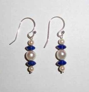 Oorbellen parels lapis lazuli edelsteen zilver, Hangers, Nieuw, Ophalen of Verzenden, Met edelsteen
