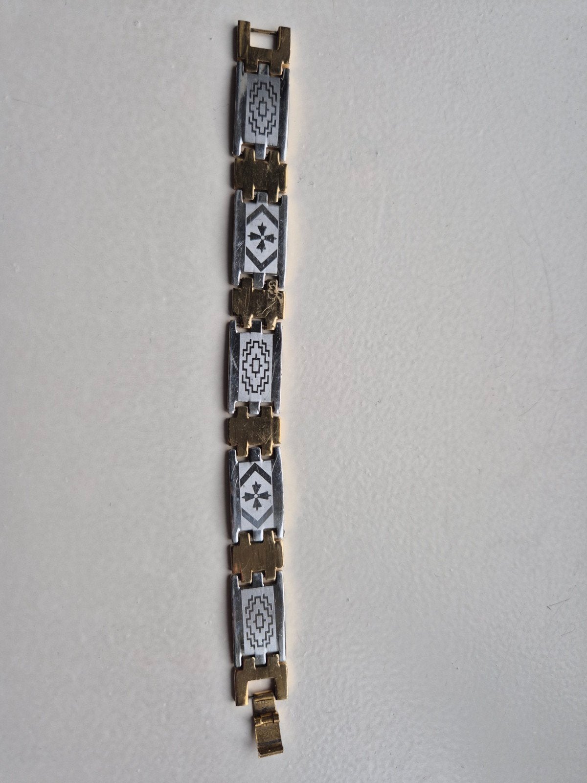Tweekleurige Schakelarmband - Goud & Zilver Look, Ophalen of Verzenden, Gebruikt, Goud, Overige materialen