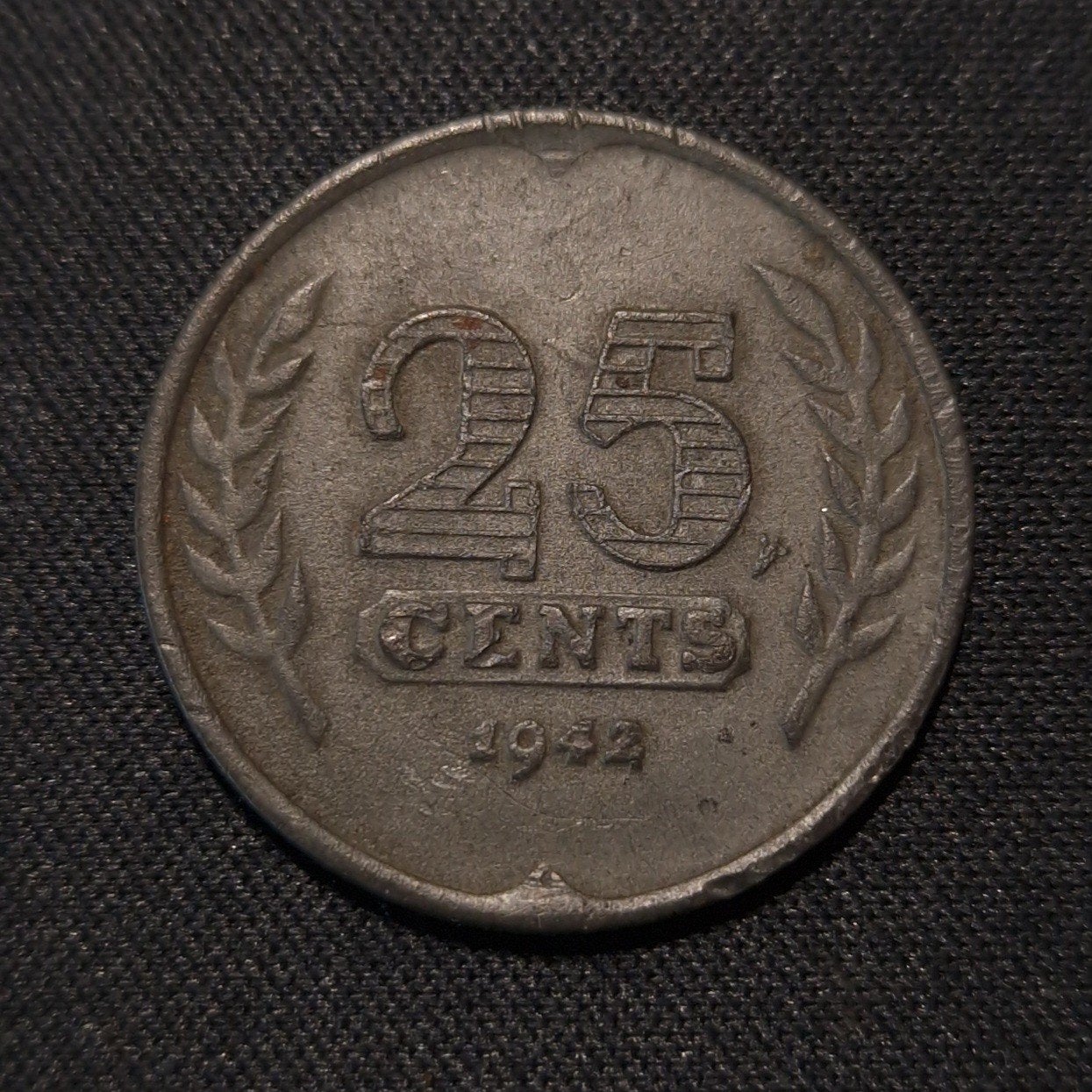 25 cent 1942 zink, Postzegels en Munten, Verzenden, Koningin Wilhelmina, 25 cent, Losse munt