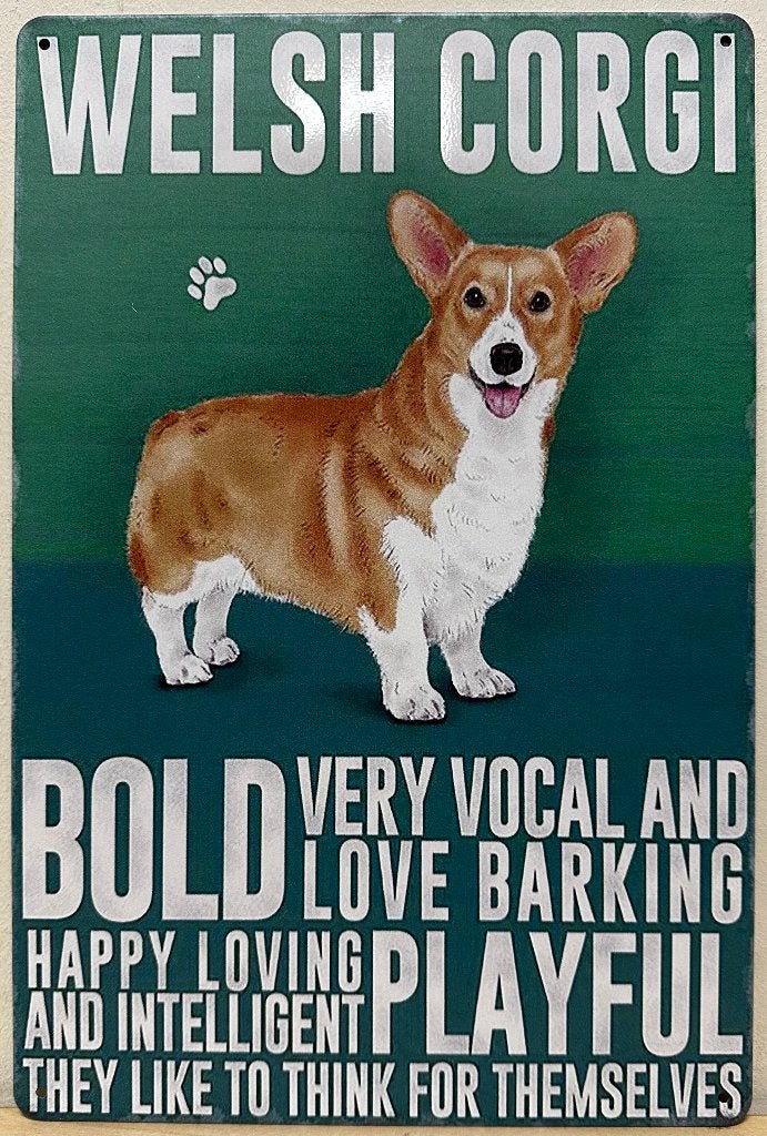 Welsh Corgi Cardigan eigenschappen reclamebord van metaal, Info@deconoord.nl, Deco Noord, Nieuw, Ophalen of Verzenden