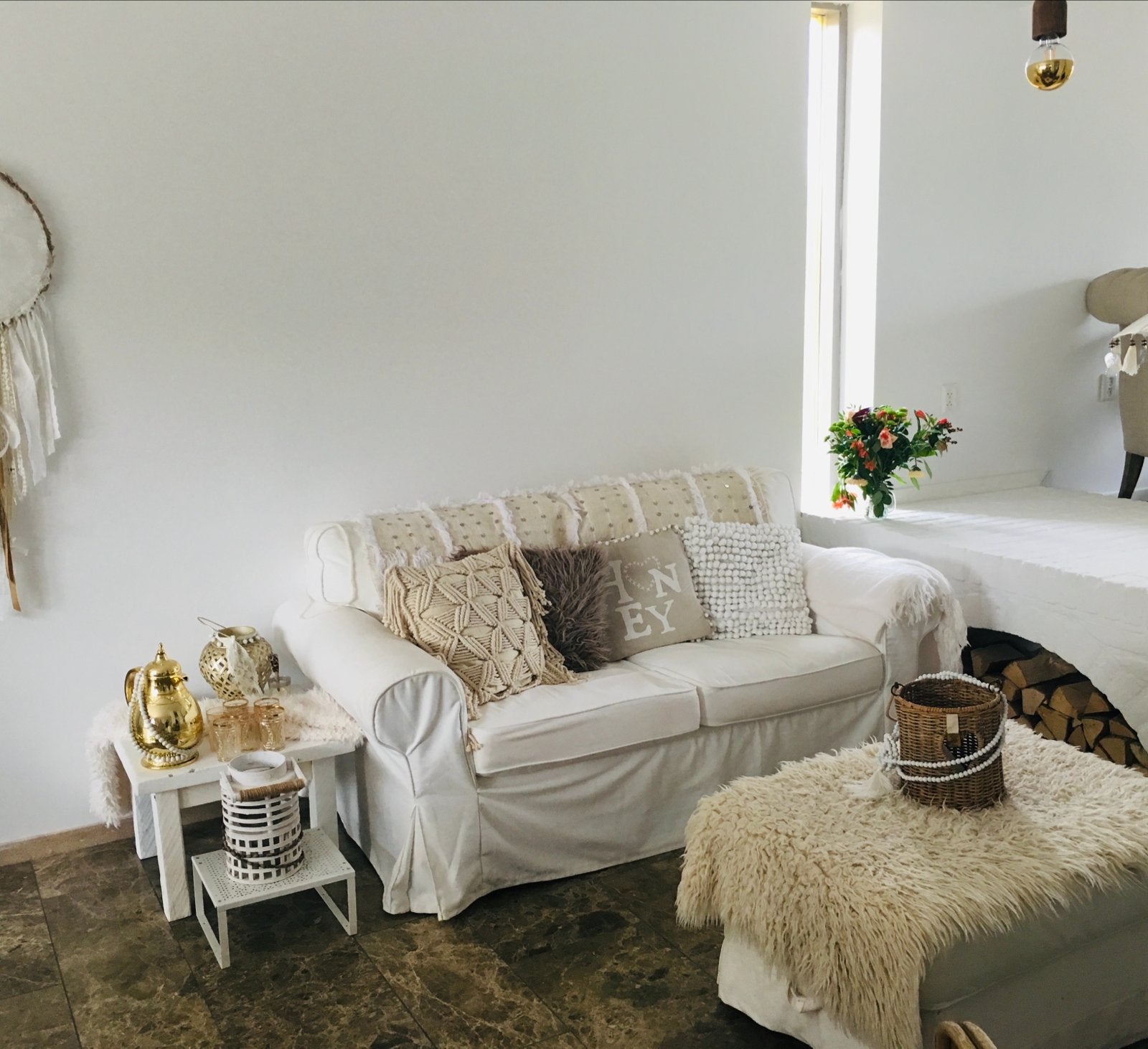 Comfortable witte ikea ektorp bank met kussens, Ophalen, Gebruikt, 150 tot 200 cm, Tweepersoons