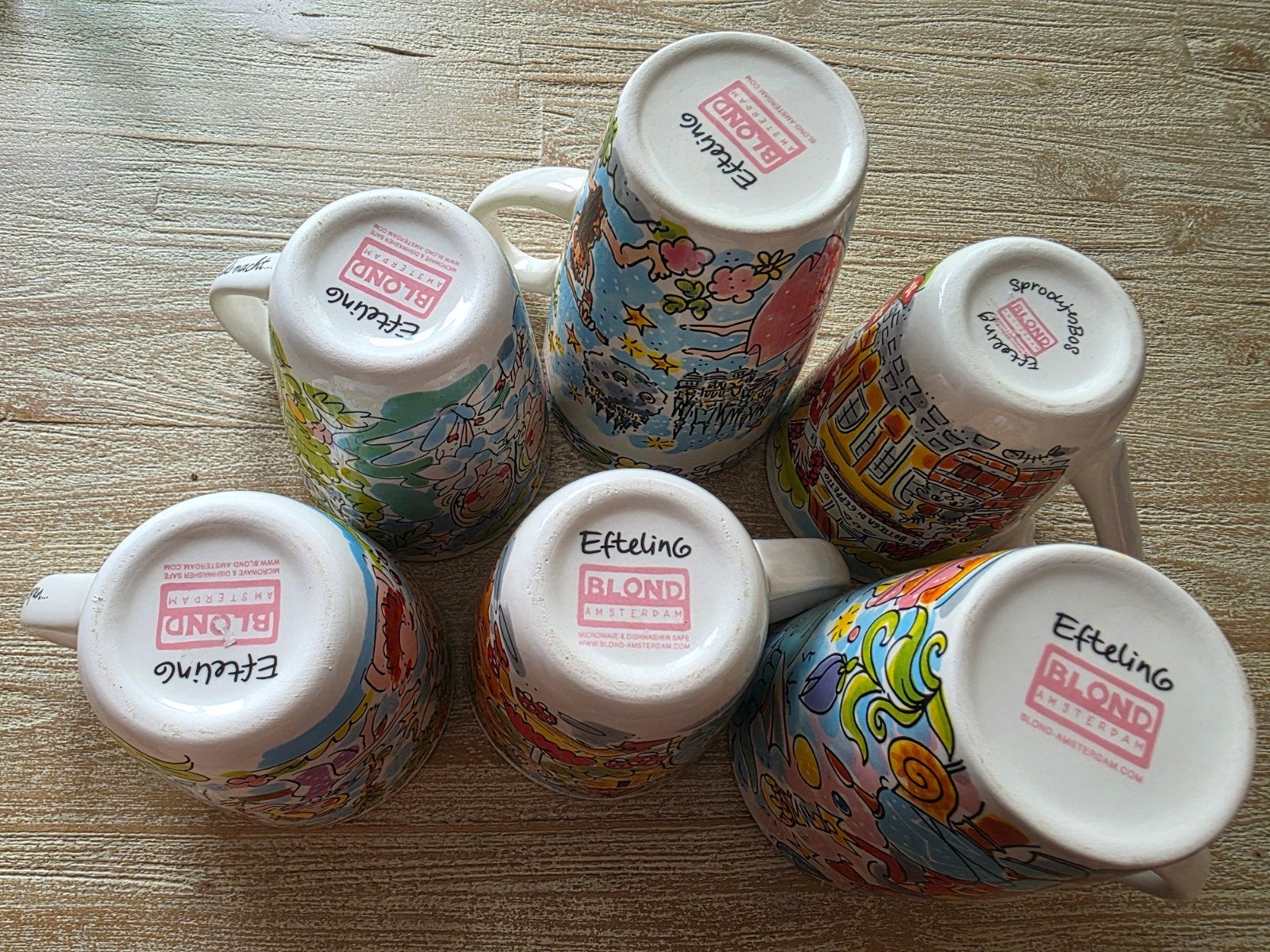 6 Blond Amsterdam Efteling mokken, Huis en Inrichting, Keuken | Servies, Ophalen, Nieuw, Mok, Aardewerk