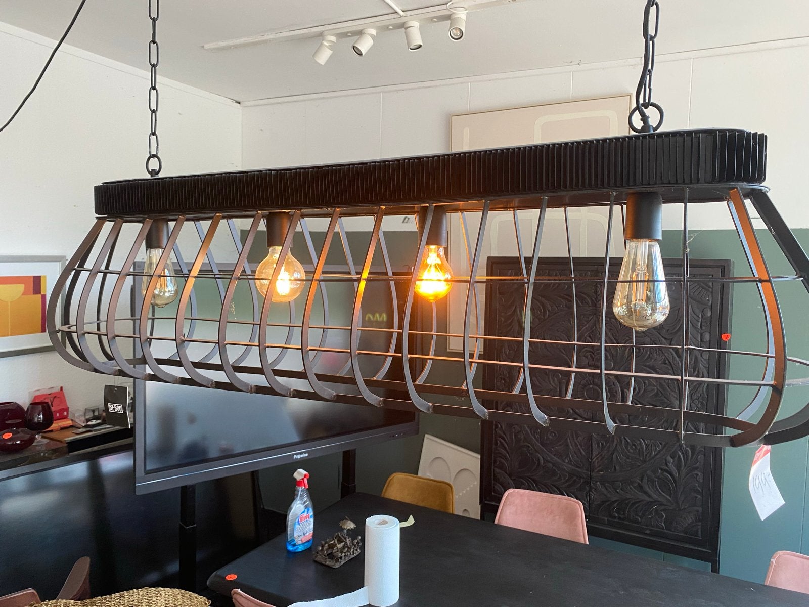 Industriële Zwarte Metalen Hanglamp 4?lamps 125 cm, Ophalen, Nieuw, Metaal, E27 (groot)