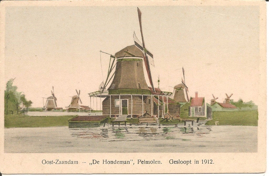 Oost-Zaandam "De Hondeman" Pelmolen Ansichtkaart, Ophalen of Verzenden, 1920 tot 1940, Ongelopen, Noord-Holland
