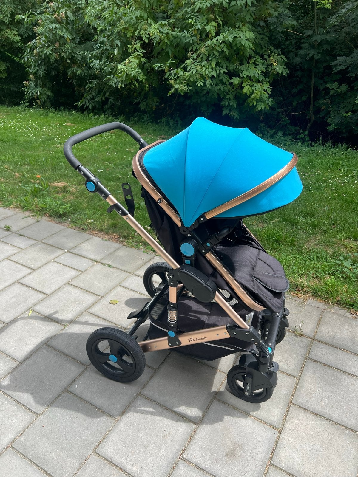 Stijlvolle Kinderwagen - Zwart met Blauw en Roségoud, Zo goed als nieuw, Met reiswieg, Ophalen, Kinderwagen