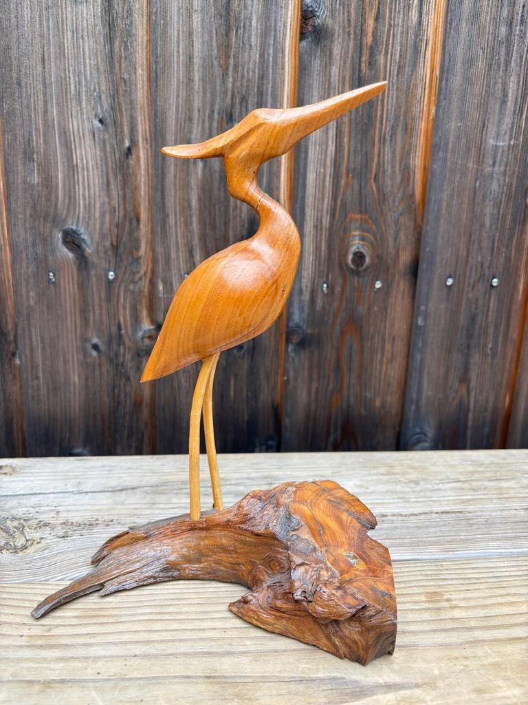 Houten Canadese kraanvogel/reiger, gesigneerd, handgemaakt, Ophalen of Verzenden