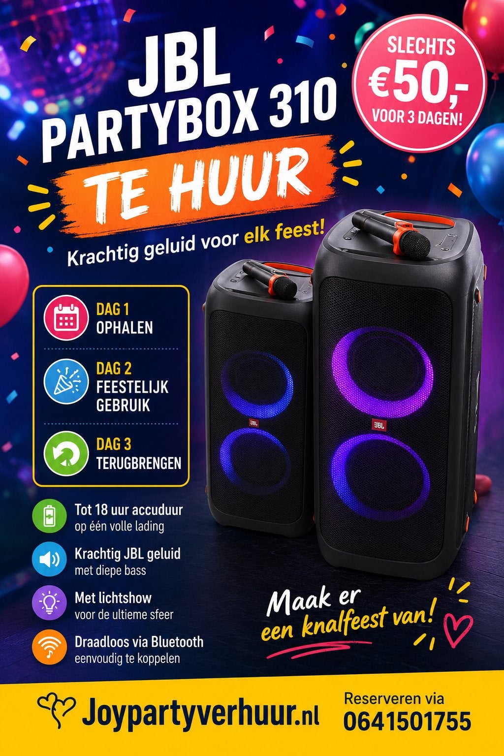 JBL Partybox 310/320 te huur - Perfect voor elk feest!, Ophalen, JBL, Party speaker, Zo goed als nieuw