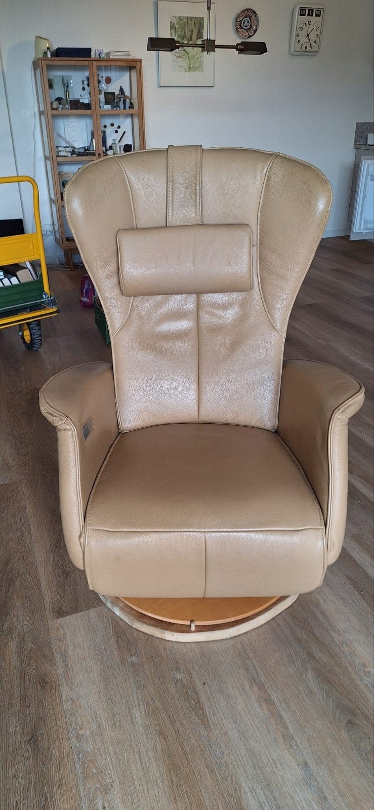 Leren relaxfauteuil met draaivoet, Gebruikt, Modern, Comfort, 75 tot 100 cm, Ophalen of Verzenden
