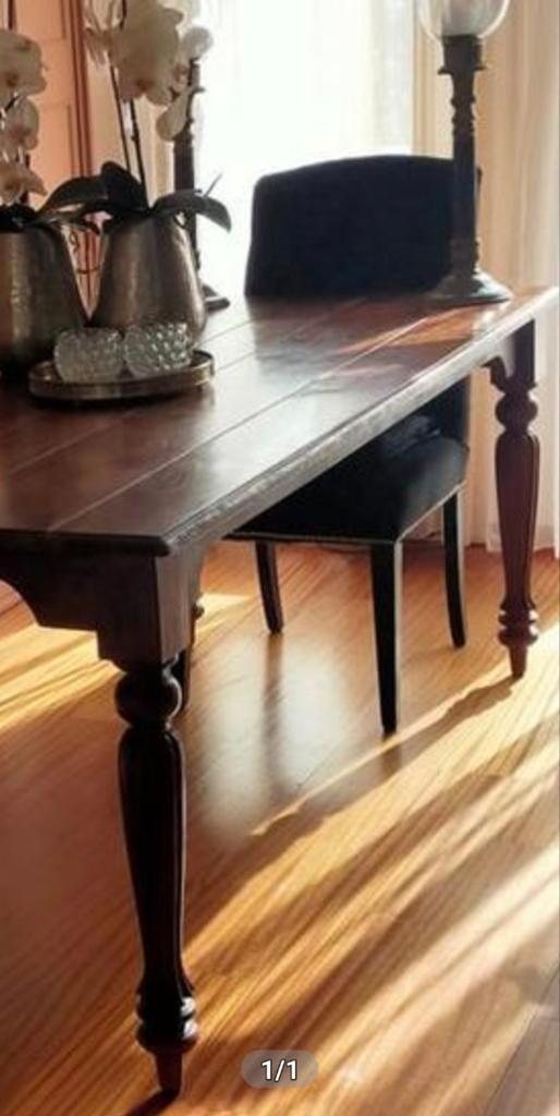 Massief houten eettafel met gedraaide poten, Gebruikt, 100 tot 150 cm, Ophalen of Verzenden, 150 tot 200 cm