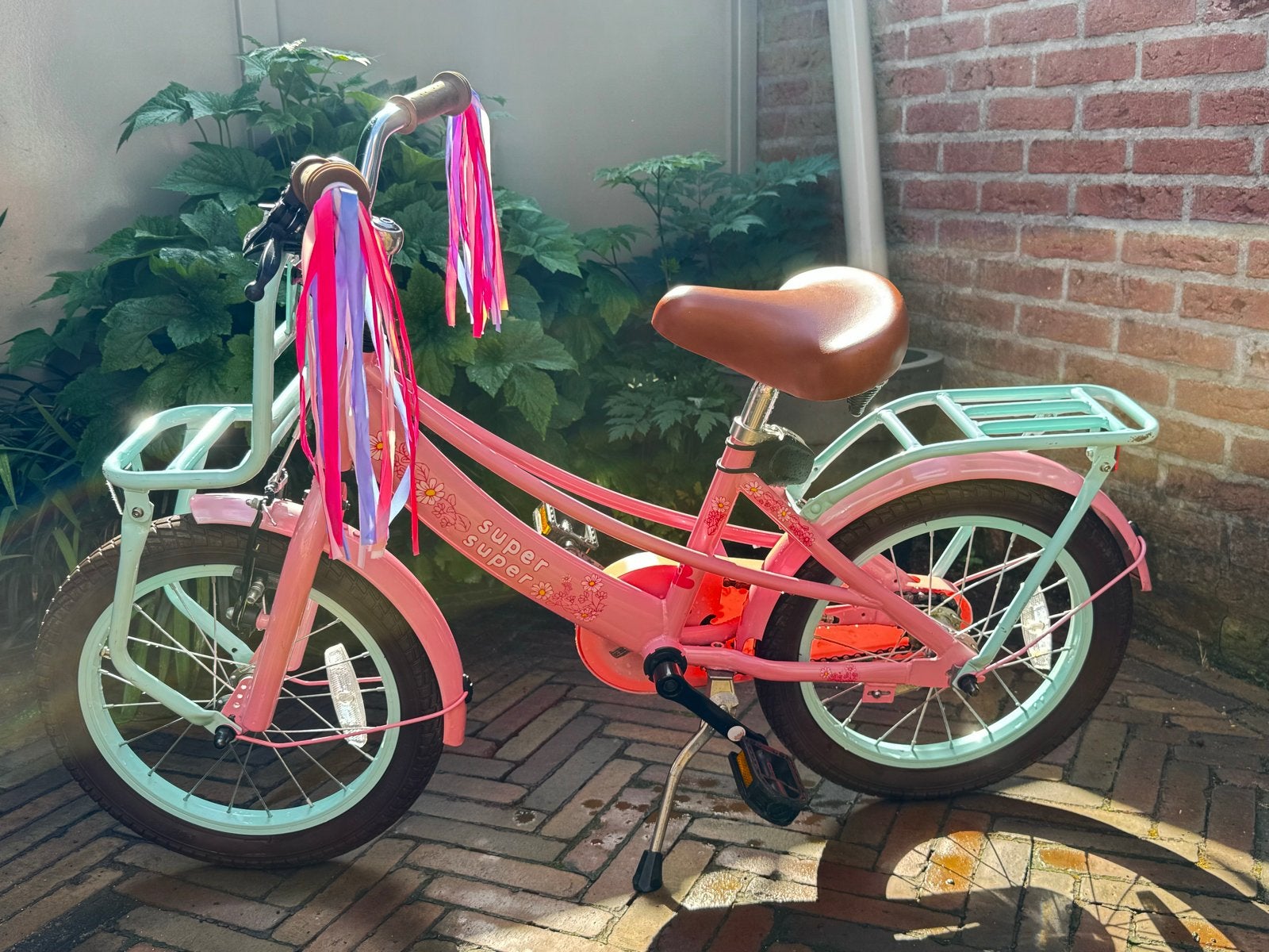 Roze kinderfiets Super Super Lola 16 inch, Ophalen, Gebruikt, Terugtraprem, 16 tot 20 inch