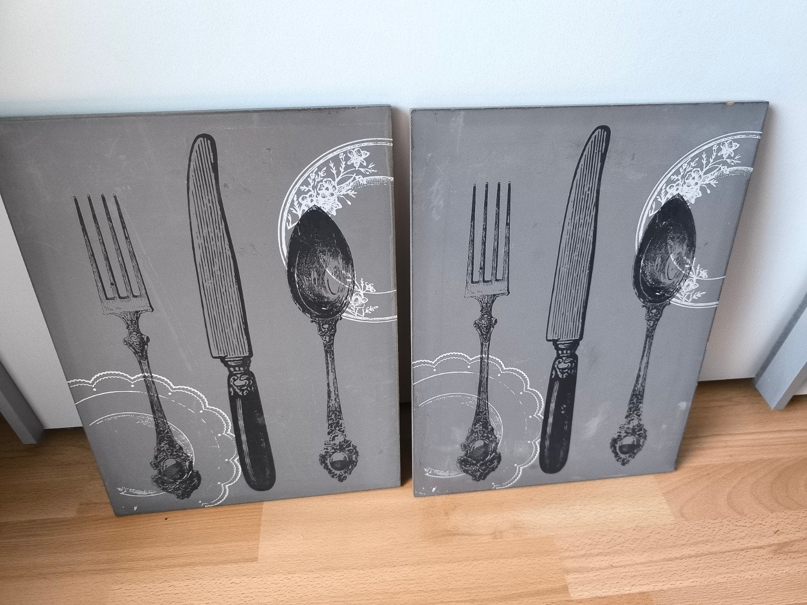 Set van 2 wanddecoraties met bestekmotief, Ophalen, Gebruikt, Hout, Vintage