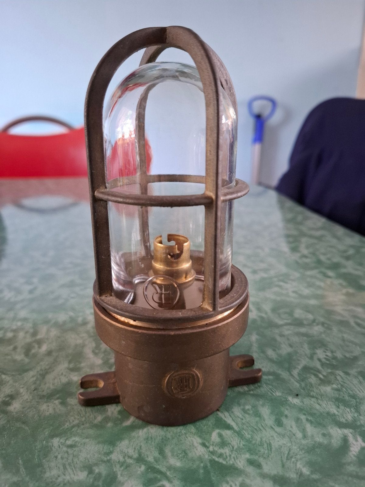 Vintage messing scheepslamp (wand of plafond) in z.g.s., Ophalen of Verzenden