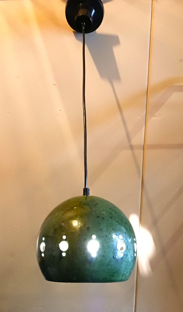 Vintage Groene Emaille Hanglamp / Jaren 70 / Retro Bol, Huis en Inrichting, Lampen | Hanglampen, Gebruikt, Overige materialen