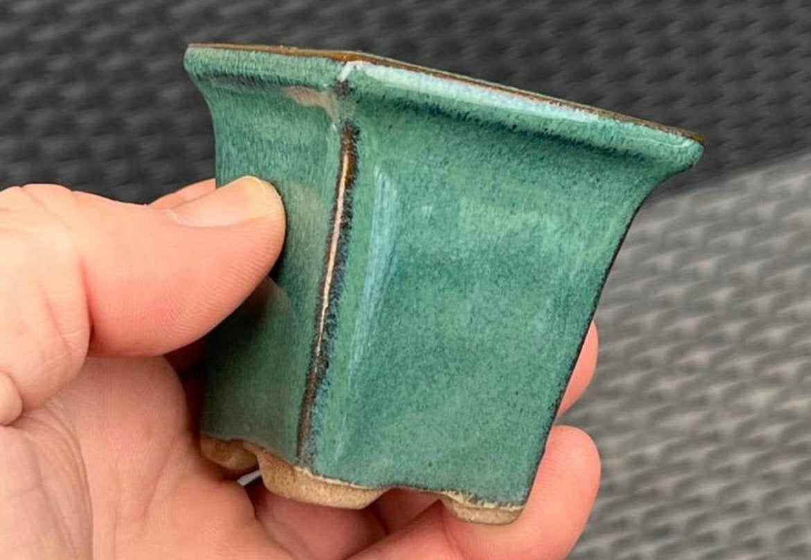 Bonsai Cascade pot groen-blauw geglazuurd 5,9x5,9x6,1, Ophalen of Verzenden, Zo goed als nieuw, Vierkant, Aardewerk