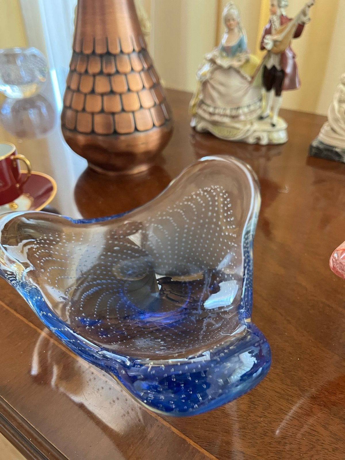 Murano glas schaal/asbak - Blauw met bubbels, Ophalen