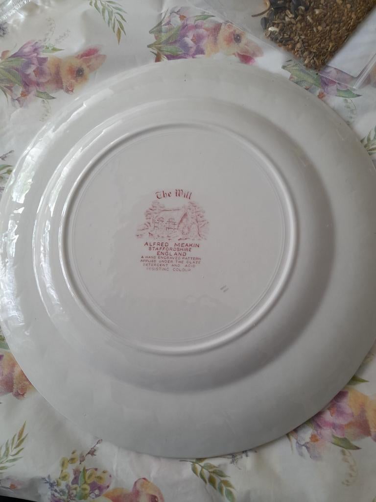Vintage Alfred Meakin 'The Mill' bord, rood transferware, Ophalen