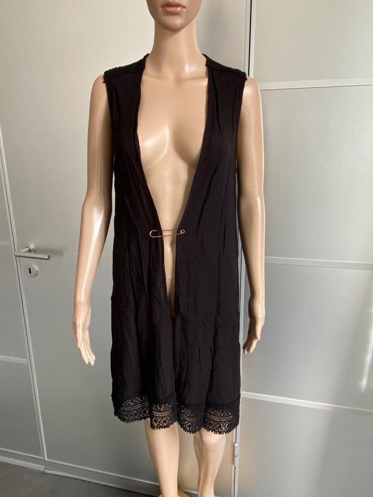 H554 Lang gilet S=36 giletje mouwloos vest bodywarmer zwart, New Look, Zwart, Ophalen of Verzenden, Zo goed als nieuw