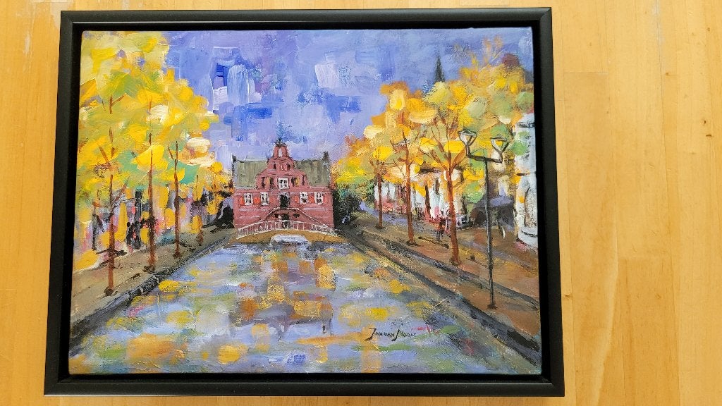 Leuk schilderij van het Oude Raadhuis, Antiek en Kunst, Ophalen, Doek, Impressionistisch, Gesigneerd