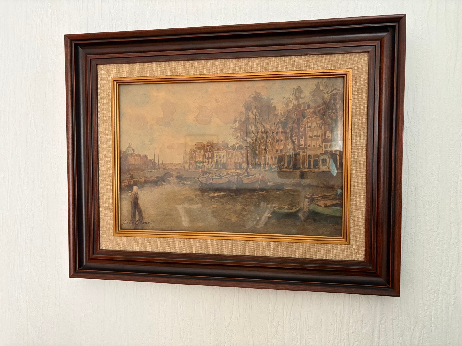 Aquarel schilderij van J. Le Blanc, Antiek en Kunst, Ophalen, Gesigneerd, Aquarel, Papier