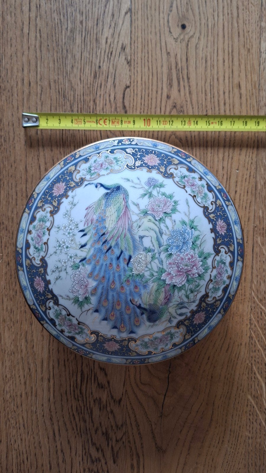 Prachtige ronde Porseleinen Doos met Pauwen en Bloemen, Ophalen of Verzenden