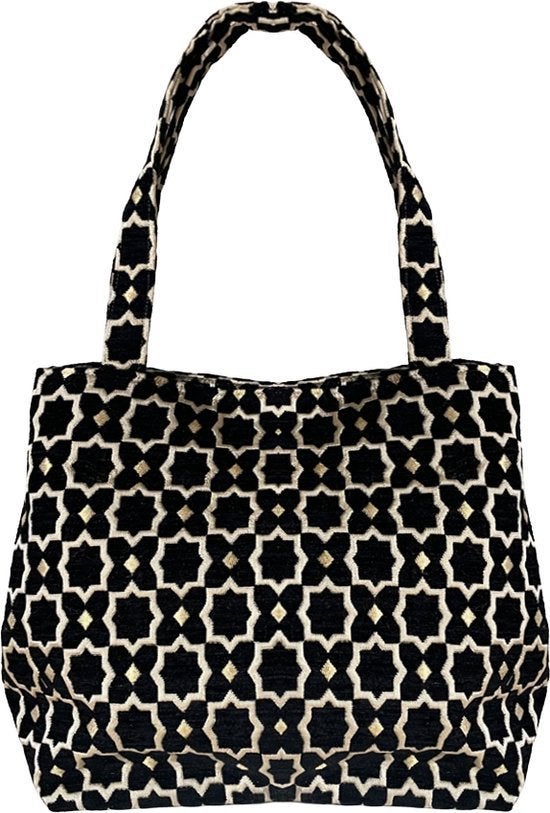 Handgemaakte Fluwelen Medium  Gouden  met RITS Zwart, Sieraden, Tassen en Uiterlijk, Ophalen of Verzenden, Nieuw, Zwart, Shopper
