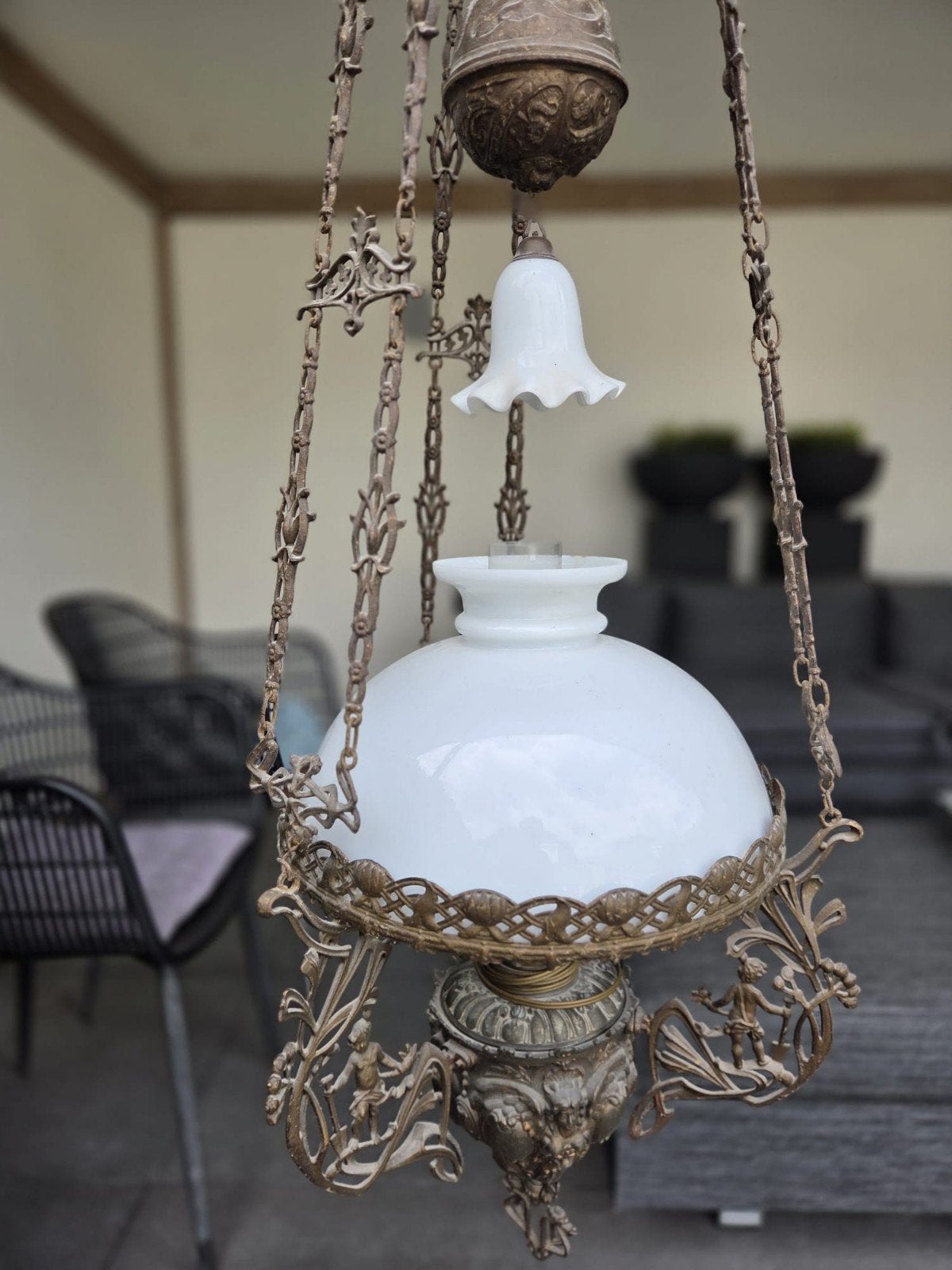 antieke olie(hang)lamp, Antiek en Kunst, Antiek | Lampen, Ophalen