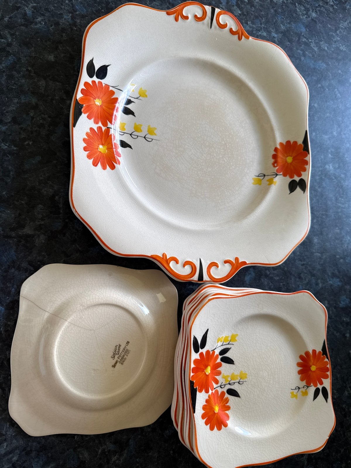Vintage Solian Ware Soho Pottery servies - 9 bordjes en scha, Ophalen of Verzenden