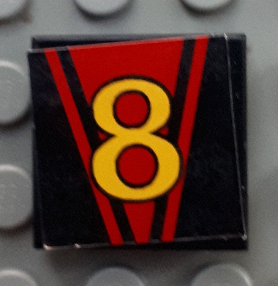 3068pb0048 (1) black Tile 2 x 2 with Number 8 Pattern (St, Ophalen of Verzenden, Gebruikt