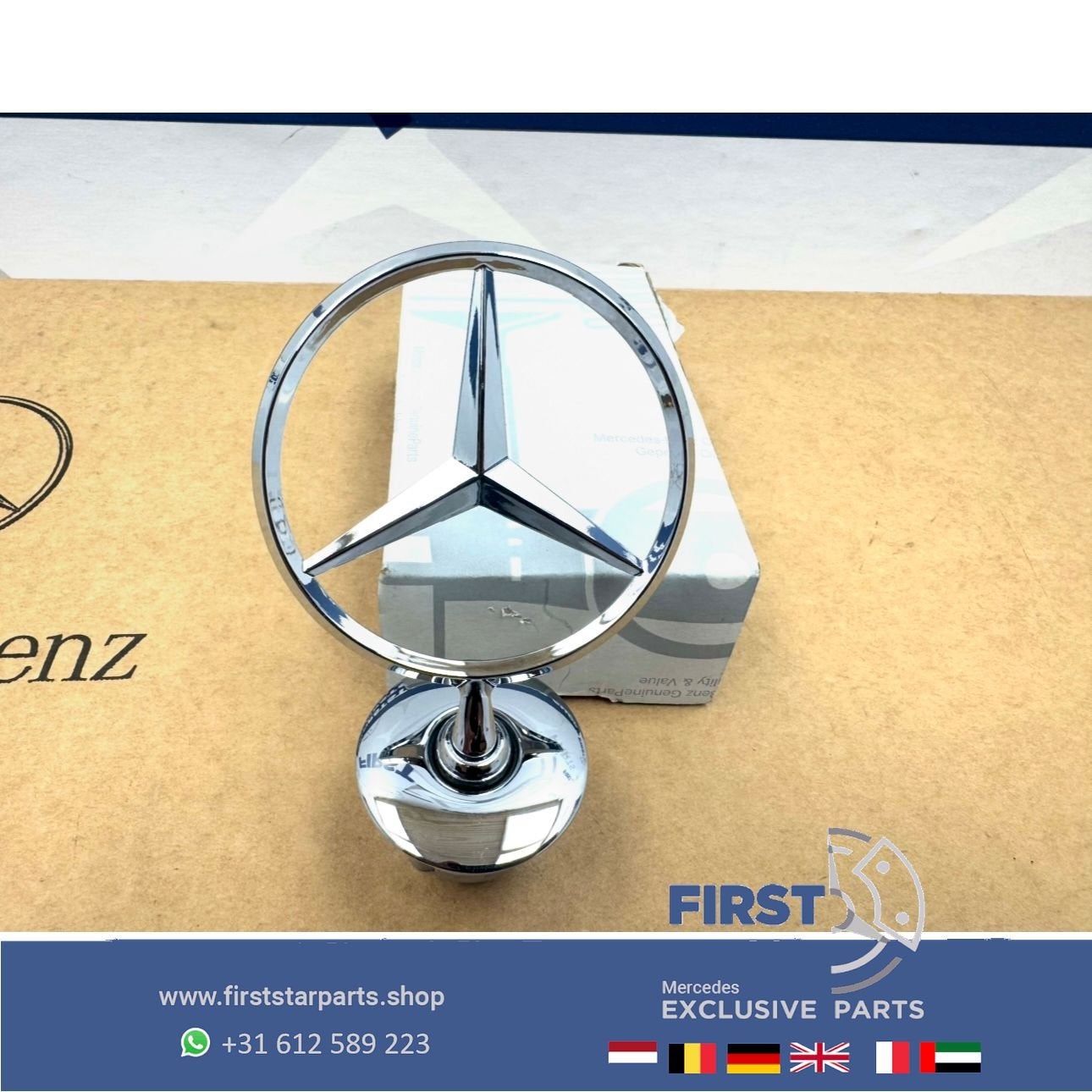 Mercedes STAANDE STER CHROOM motorkap logo embleem METAAL AM, Auto-onderdelen, Carrosserie en Plaatwerk, Mercedes-Benz, Gebruikt