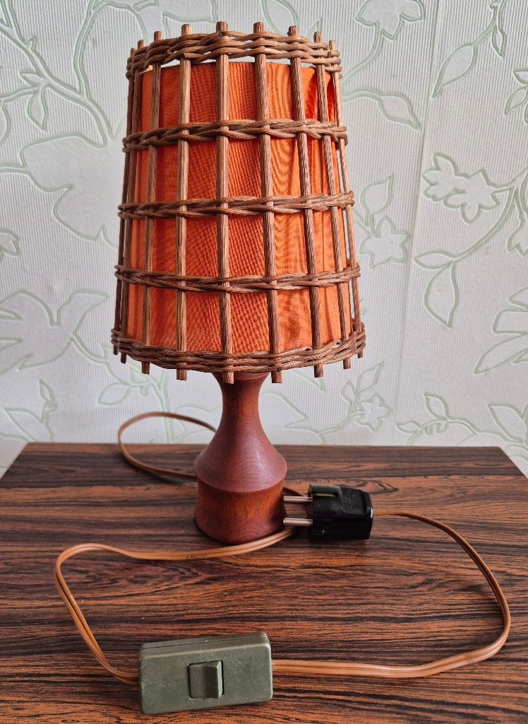 te koop: kleine tafellamp oranje kap, retro vintage jaren 70, Gebruikt, Vintage, Oranje, E14 (klein)