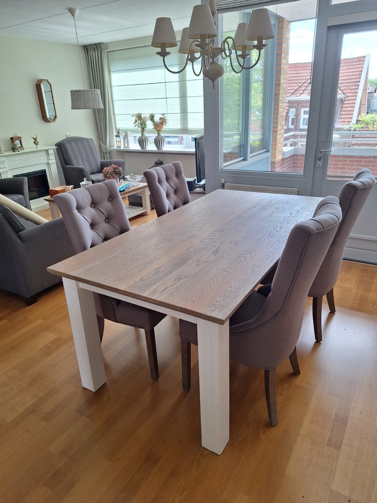 Eethoek eettafel met stoelen riviera maison stijl brocante, Huis en Inrichting, Complete eetkamers, Ophalen, Gebruikt, Brocante