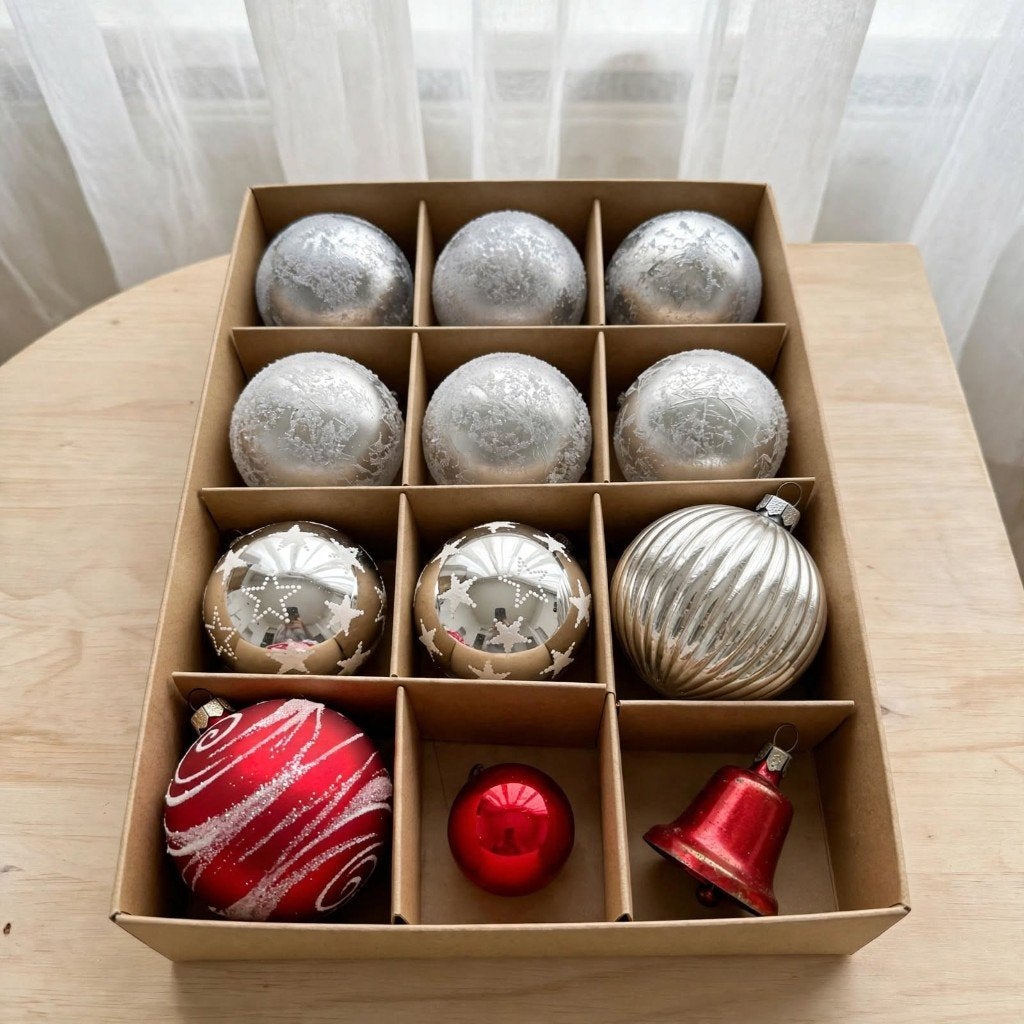 Vintage Kerstballen Set 12 stuks - Jaren 60/70 Retro Kerst, Ophalen of Verzenden, Gebruikt