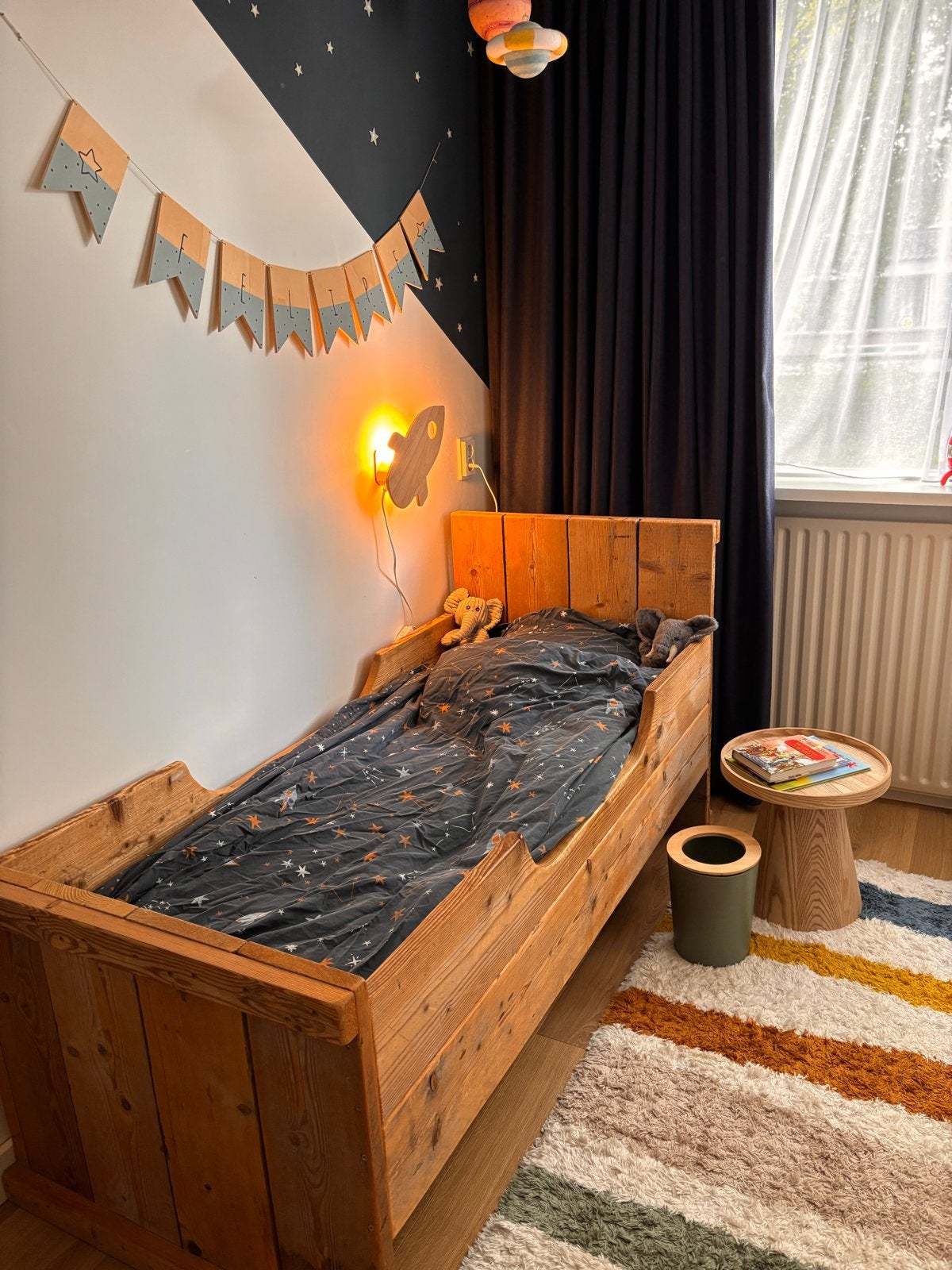 Stevig steiger houten kinderbed - Eenpersoons, Ophalen, Gebruikt, 90 cm, Eenpersoons