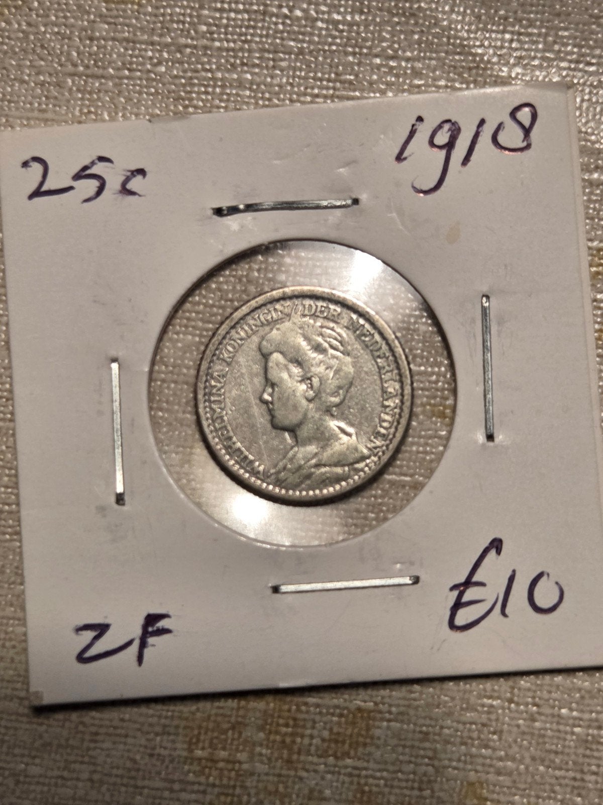 Zilveren 25 Cent Koningin Wilhelmina 1918, Postzegels en Munten, Munten | Nederland, Zilver, 25 cent, Ophalen of Verzenden, Koningin Wilhelmina