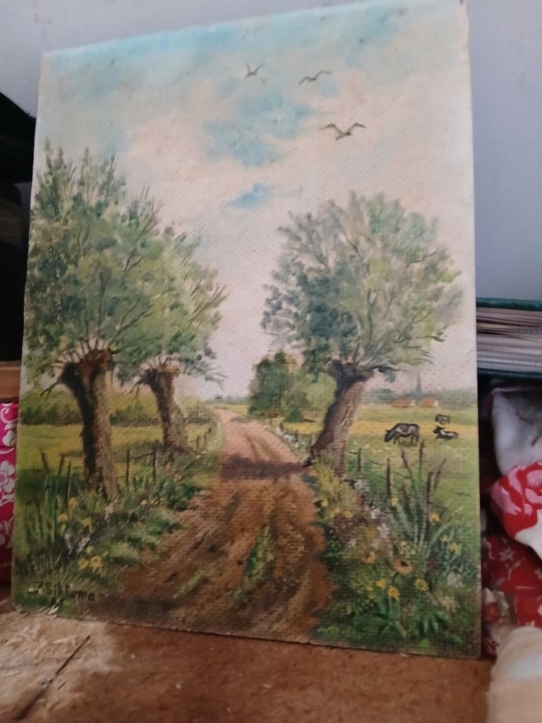 Oud Hollands Landschap Schilderij - Olieverf op doek, Ophalen of Verzenden