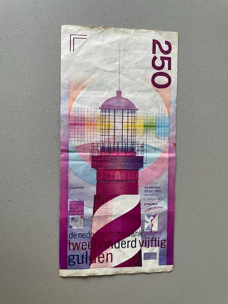 250 gulden bankbiljet vuurtoren, Ophalen of Verzenden, 250 gulden, Los biljet