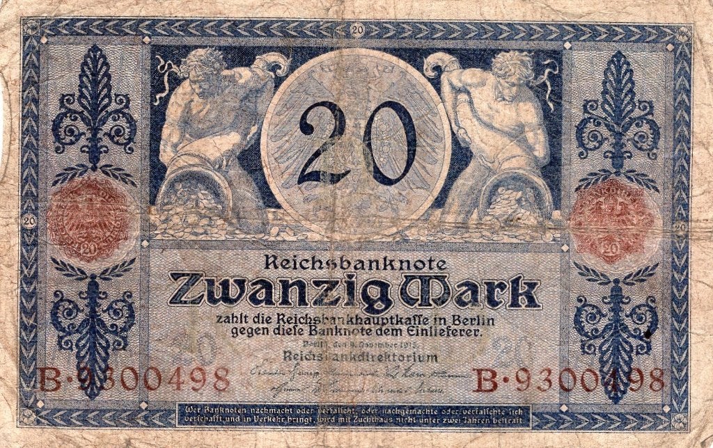 Bankbiljet:  Duitsland, 20 Mark, Reichsbanknote, 1914, Verzenden, Duitsland, Los biljet