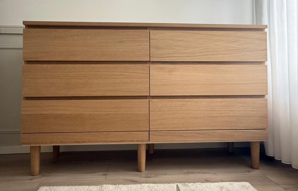 IKEA MALM ladekast + IKEA pootjes – gebruikt als commode, Huis en Inrichting, Kasten | Ladekasten, Ophalen, 50 tot 100 cm, Zo goed als nieuw