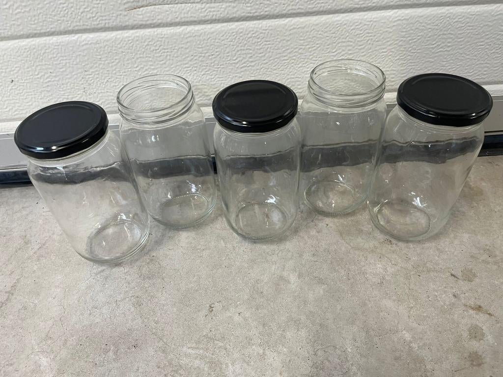 Glazen potten 1 liter met deksels, 285 stuks, Ophalen, Zo goed als nieuw, Overige merken, Glas