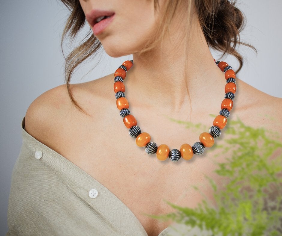 Prachtig copal AMBER collier ketting zilveren bolsluiting!, Overige materialen, Overige kleuren, Verzenden, Zo goed als nieuw