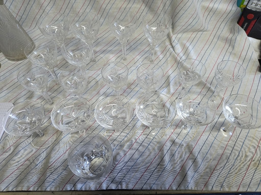 Set Kristal glazen 19x antiek vintage brocante, Ophalen
